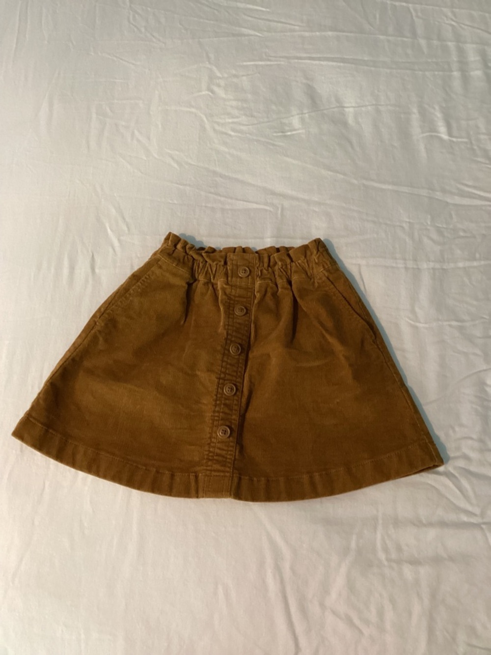 Button-Front Corduroy Skirt in Camel